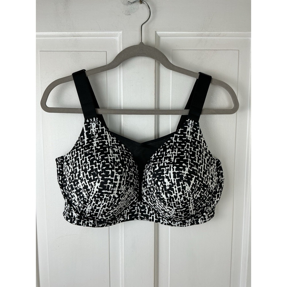 Livi For Lane Bryant Full Support Wicking No-Wire Black White Sports Bra Sz 42D